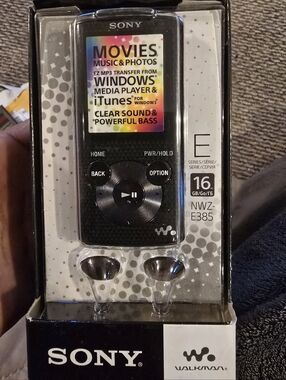 Sony Walkman NWZ-E385 Black Portable MP3 Player with Silver Earbuds